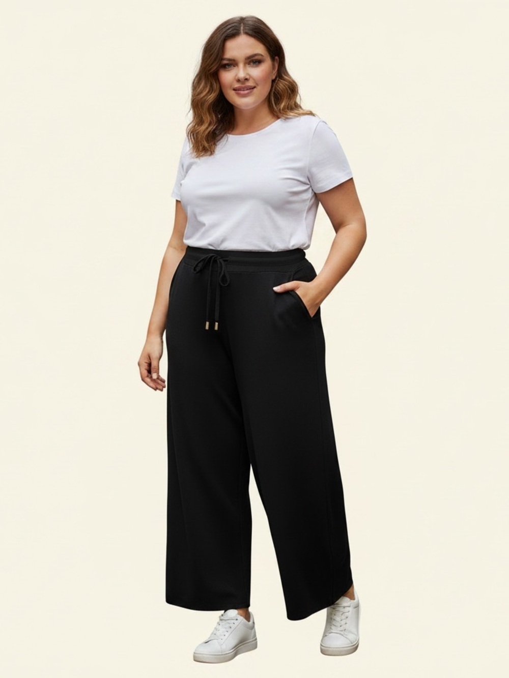 Lark + Grey | NWT Black ribbed knit stretch comfy wide leg pants pockets 1XL